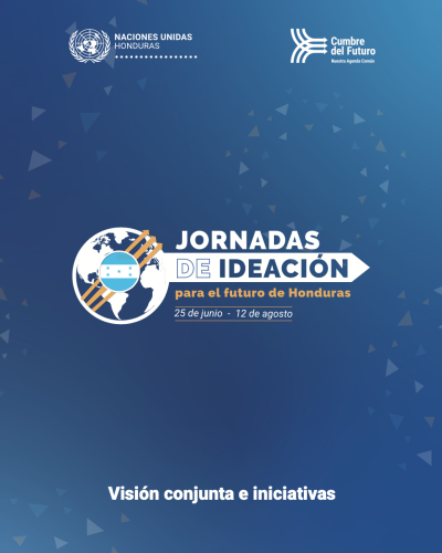 Portada de la visión conjunta e iniciativas de las Jornadas de Ideación para el Futuro de Honduras, con un diseño en degradado azul.