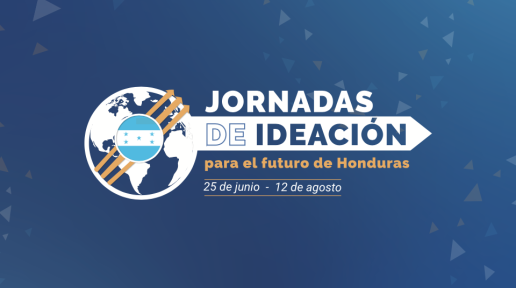 Portada de la visión conjunta e iniciativas de las Jornadas de Ideación para el Futuro de Honduras, con un diseño en degradado azul.
